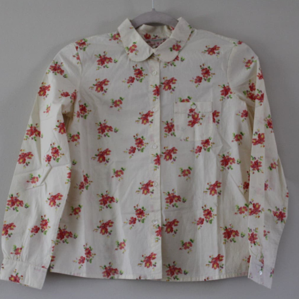 NWT Bonpoint Girl's Sweet Pea Long Sleeve Button up Blouse Top Swiss Dot Floral